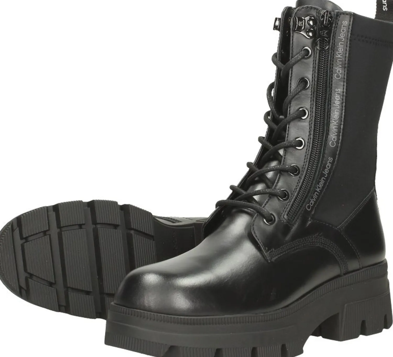 Calvin Klein Chunky Combat Laceup Zip Zwart New