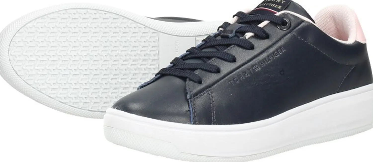 Tommy Hilfiger Lowcut Leather Cupsole Blauw Online