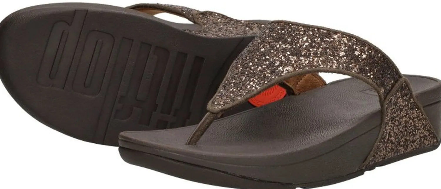 Fitflop Lulu Glitter Toe - Thongs PU Glitter Donkerbruin Online