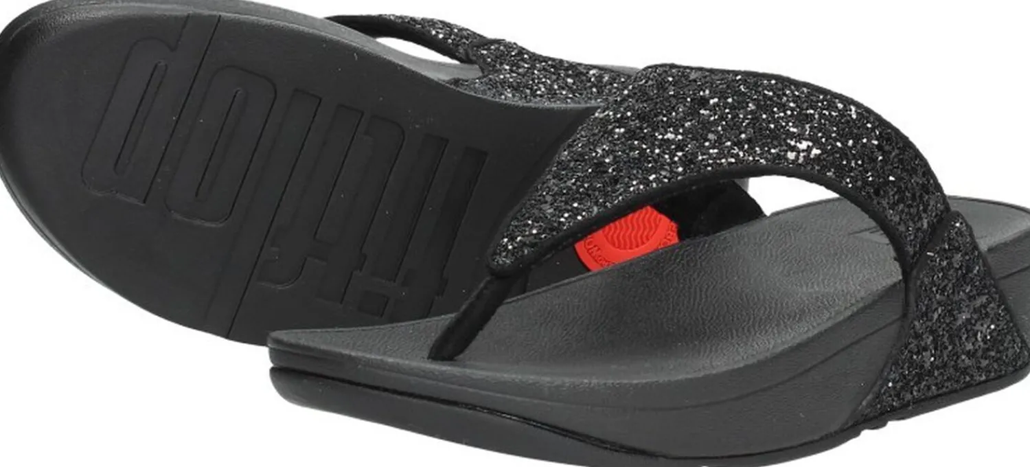Fitflop Lulu Glitter Toe - Thongs PU Glitter Zwart Best