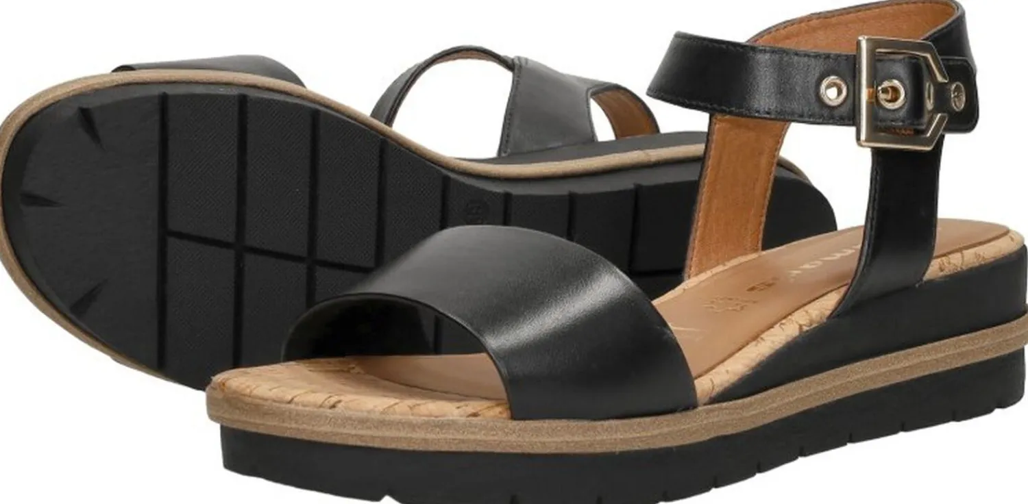 Tamaris Sandalen Plat Zwart New