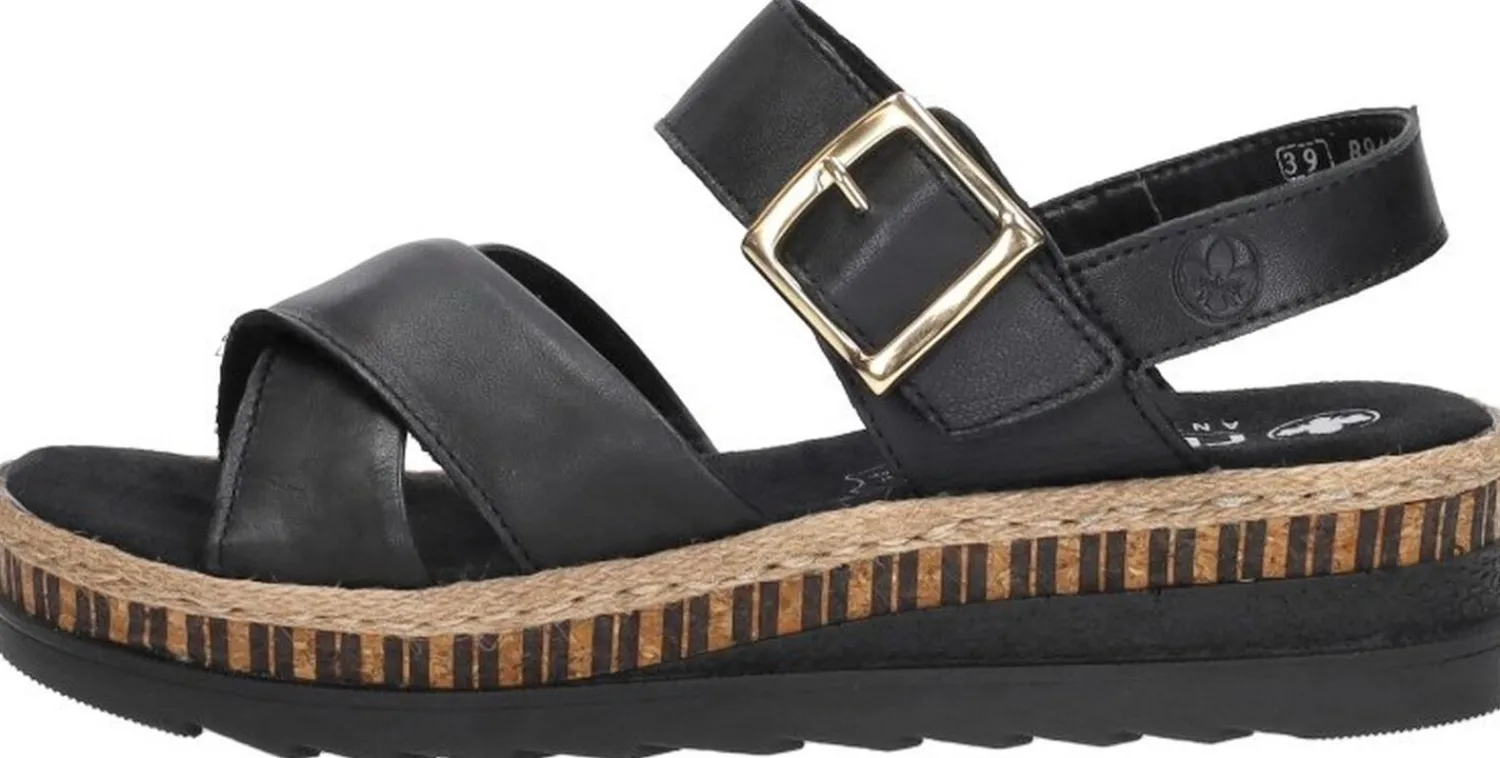 Rieker Sandalen Plat Zwart Best