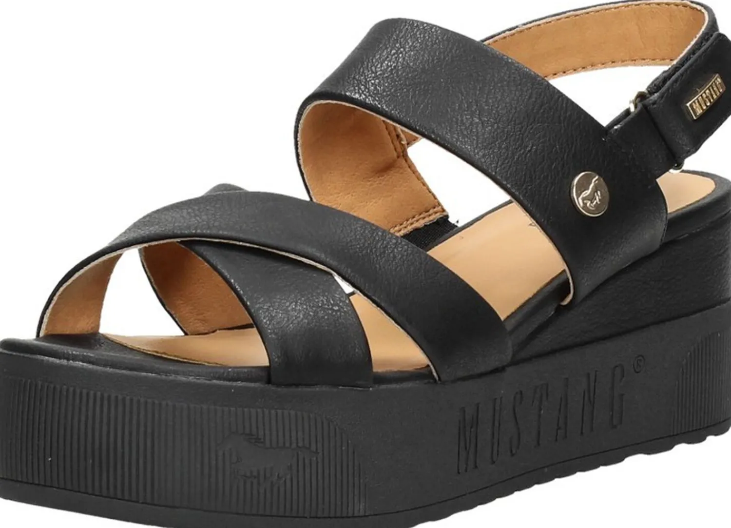 Mustang Sandalen Plat Zwart New