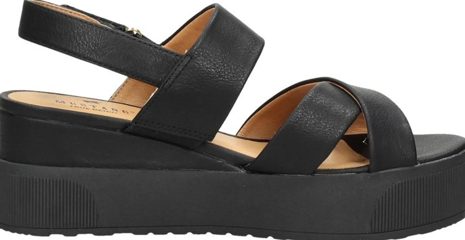 Mustang Sandalen Plat Zwart New
